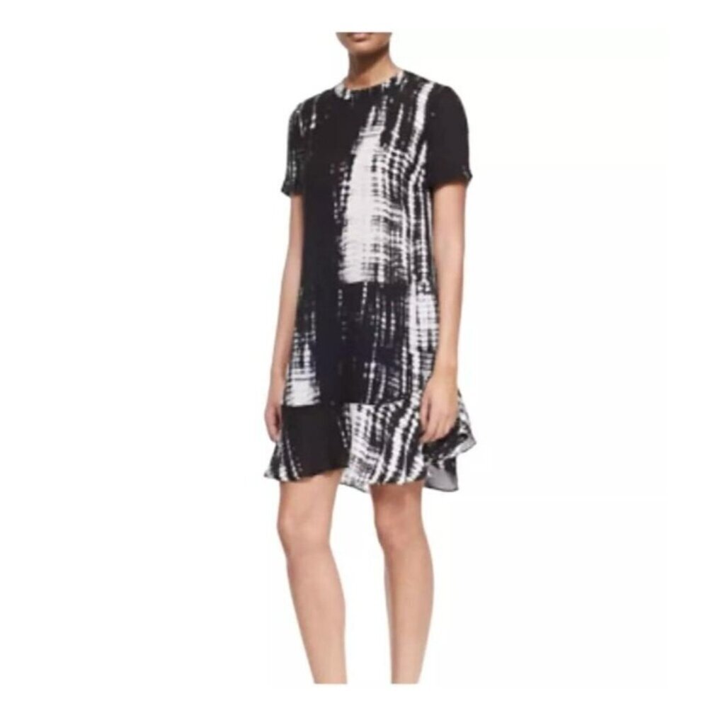 ALC Louis tie dye SILK Abstract Shift dress ruffle Size 4 Dress